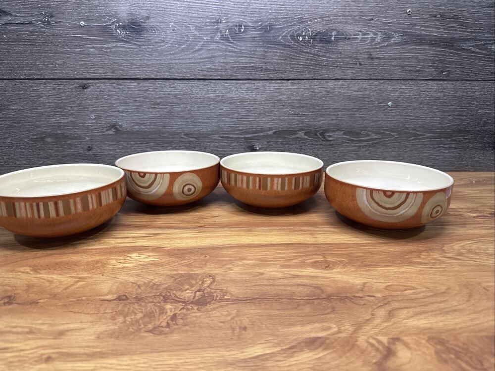 Denby Fire Chilli/ Strips Swirl Soup / Cereal Bowls 6”- England ~Set Of 4